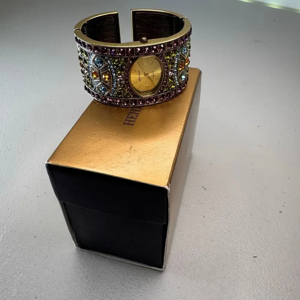 heidi daus B6798 multicolor crystal cuff bracelet quartz watch box working